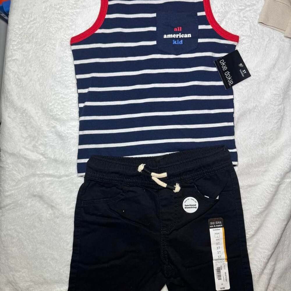 Okie Dokie Tank Top & Shorts Set Size 3T Navy Striped